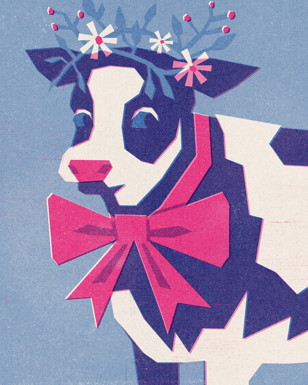 Cow with a pink bow